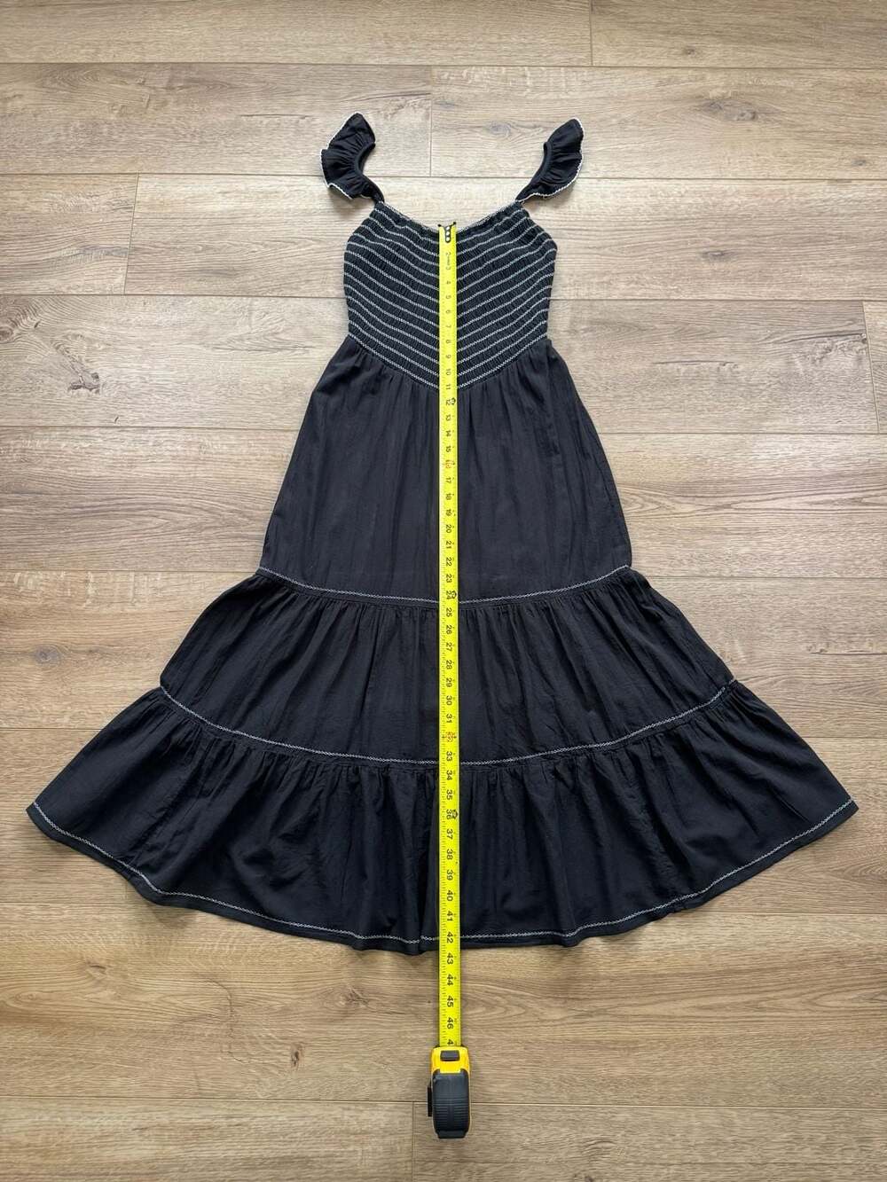 American Eagle Black Smocked Tiered Midi Dress Flutter Strap Cottagecore S - Picture 3 of 12